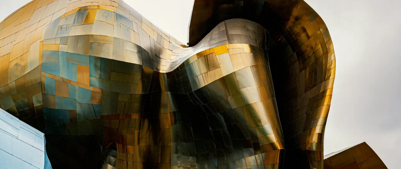 Curved metallic facade of a modern building