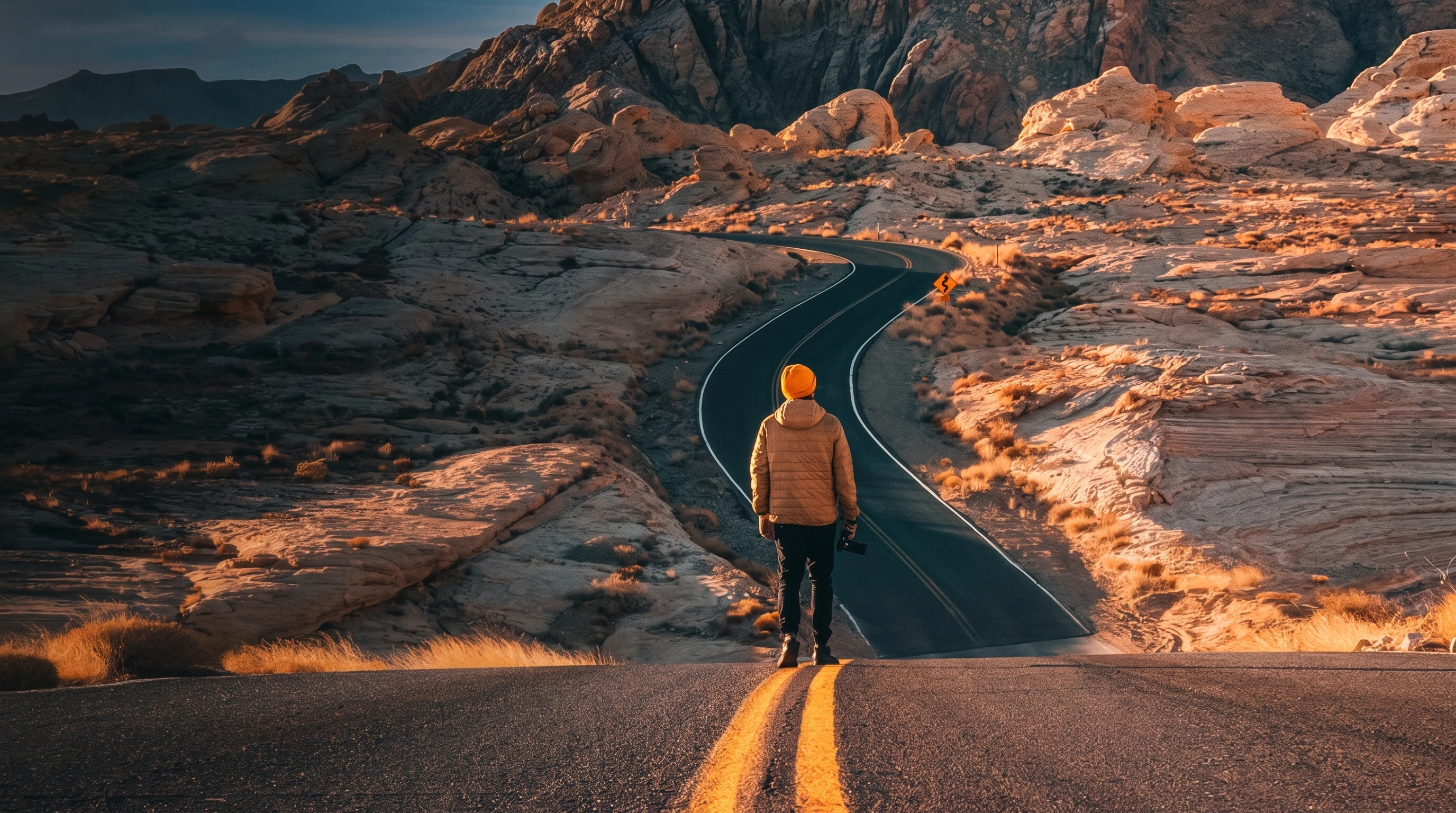 Person walking mountain road